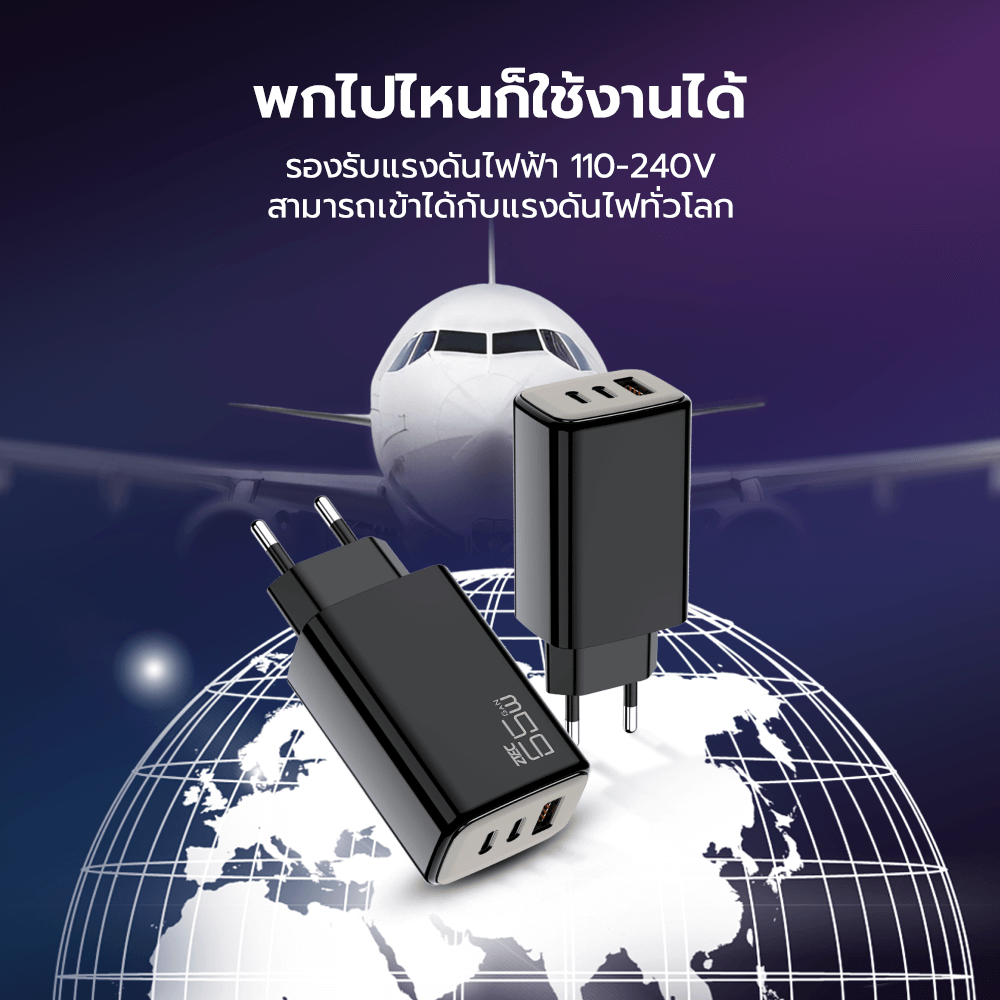 หัวชาร์จ 65W ZTEC ZA652 รองรับเทคโนโลยีชาร์จด่วน PD ขาปลั๊กไทย ได้รับมาตรฐาน มอก._10